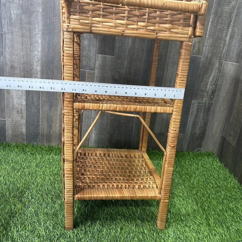 Vintage MCM Wicker Rattan 3 Tier Shelf Bookcase Plant Stand w/ Drawer Boho
